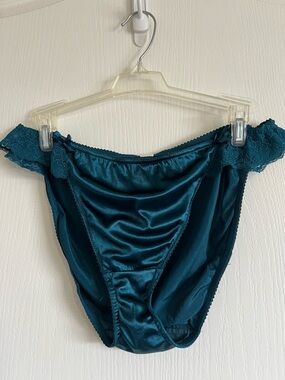 Victoria's Secret XL Satin Second Skin High Leg Brief Panties Teal Vintage